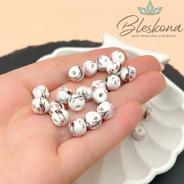8 мм Керамика Бусина роспись гжель №25