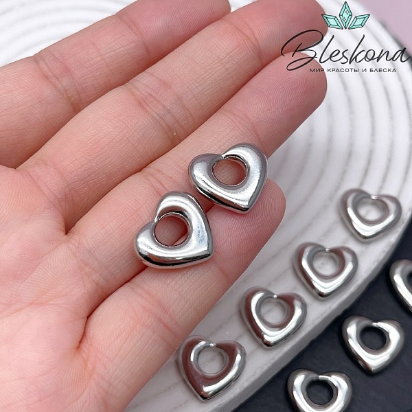 14*16 мм Цвет серебро, Подвеска сердце контур объемное
