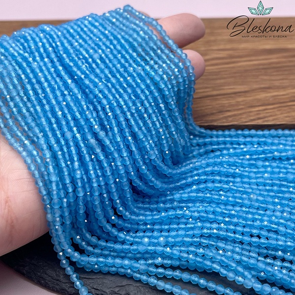 Кошачий глаз темно-голубой микроогранка (имитация) 3 мм