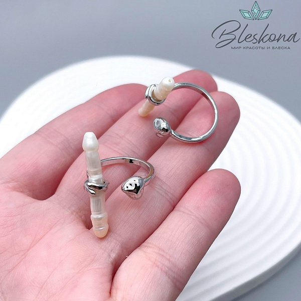 20 мм Цвет серебро, Кольцо безразмерное с натуральным жемчугом