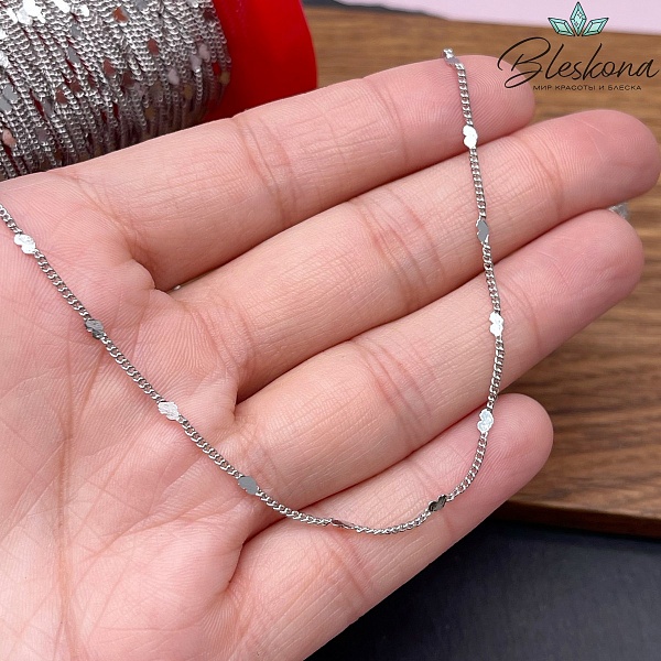 Цепь №23 цвет серебро 2*1,5 мм сердце