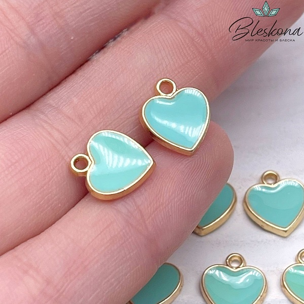 10*11мм Цвет золото, Подвеска сердце бирюзовая эмаль