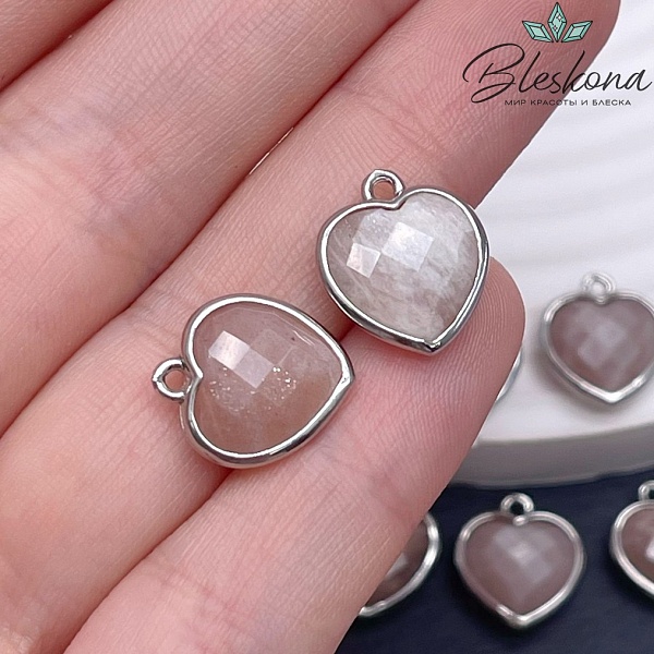 13*15мм,Цвет серебро,Подвеска Сердце Солнечный камень огранка