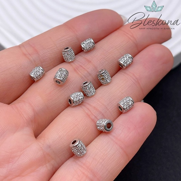 4,5 мм Цвет серебро, Бусина цилиндр стразы 3 ряда