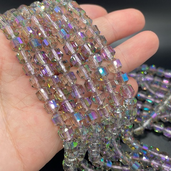 7 мм Стекло Lux, многогранник, цвет песочный с фиолетовым переливом