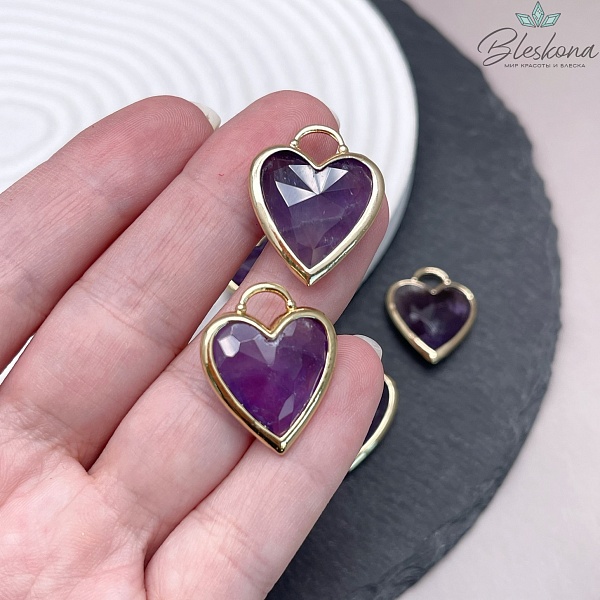 23,5*19 мм,Подвеска Сердце Аметист ,цвет золото