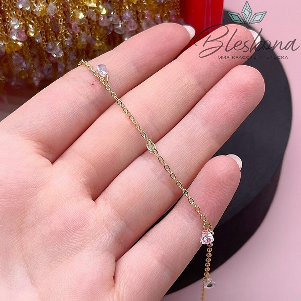 Цепь №208-1 цвет золото, сердце цирконы микс 1,8*1,4 мм