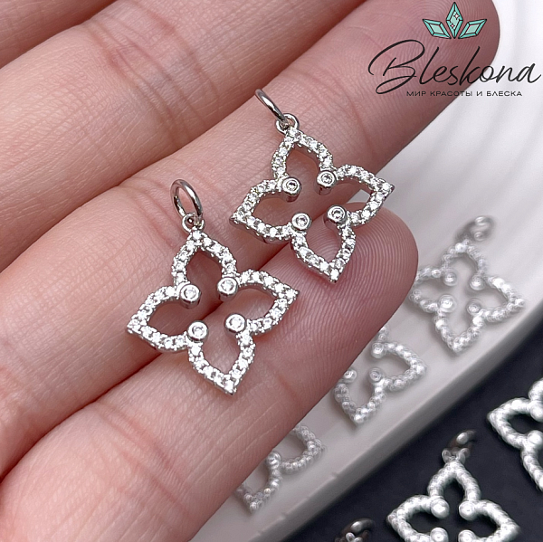 17,5*16 мм Цвет серебро, Подвеска Клевер с цирконами 