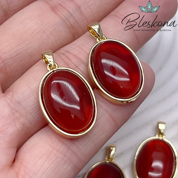 22,5*15 мм Цвет золото, Подвеска овал Сердолик