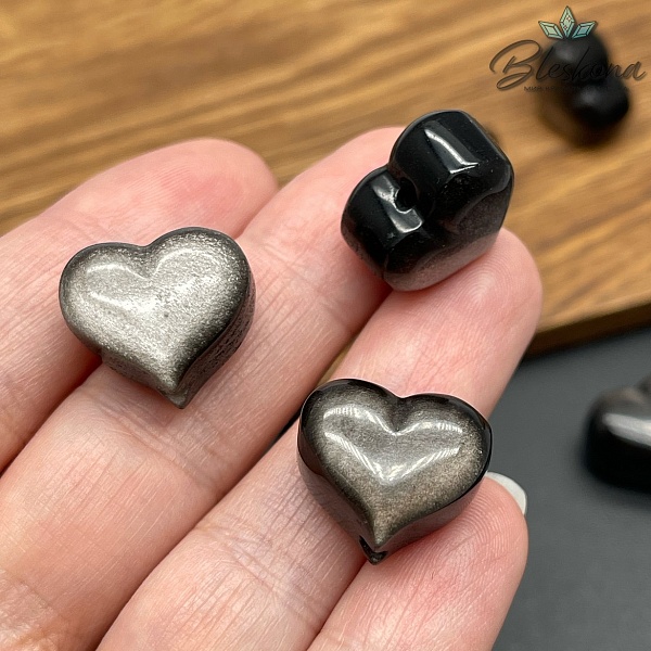 Бусина Сердце Обсидиан серебристый №1 15*17 мм