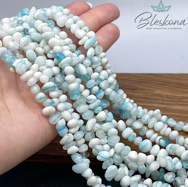 Крошка Агат голубой (тонированный) ширина бусин ~ 6-9 мм