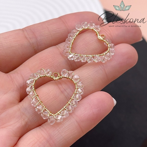 26*25мм Цвет золото, Подвеска сердце контур чешское стекло