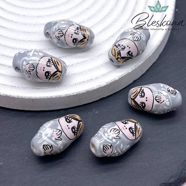 23*14 мм Керамика бусина матрёшка серая