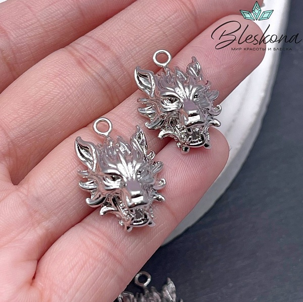 25*17 мм Цвет серебро, Подвеска голова волка