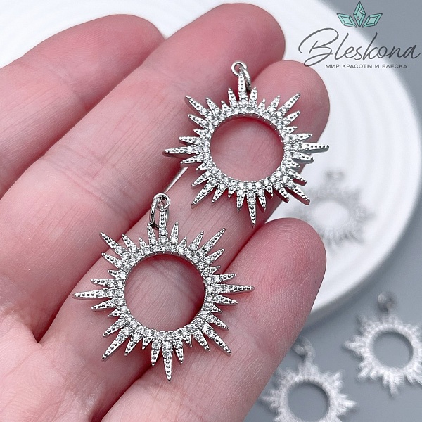 27*25 мм Цвет серебро, Подвеска Солнце с цирконами 