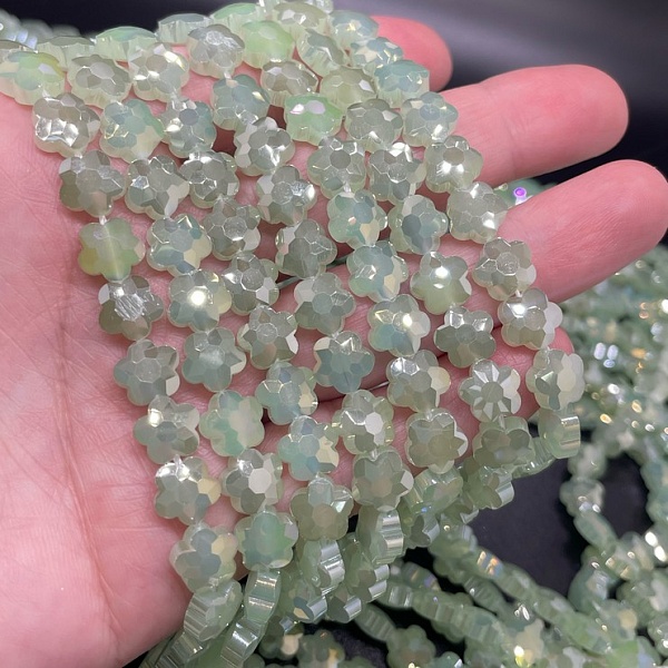 8 мм Стекло Lux, цветок, цвет бледно- зеленый с переливом