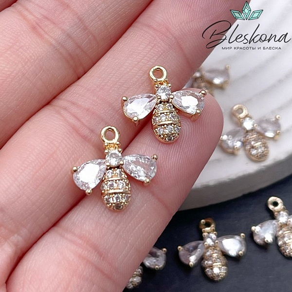 13,5*14 мм Цвет золото, Подвеска Пчелка с цирконами