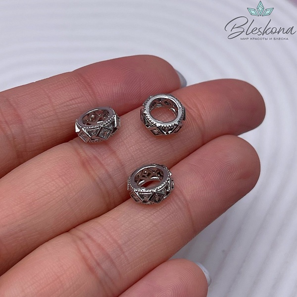 9,5*4 мм Цвет серебро, Бусина - Разделитель цирконы 