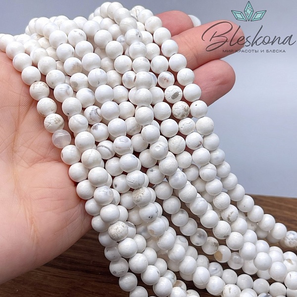 Агат белый с узором №1 6 мм