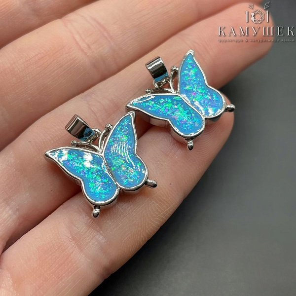 15*18,7мм, Цвет серебро, Подвеска Бабочка голубая