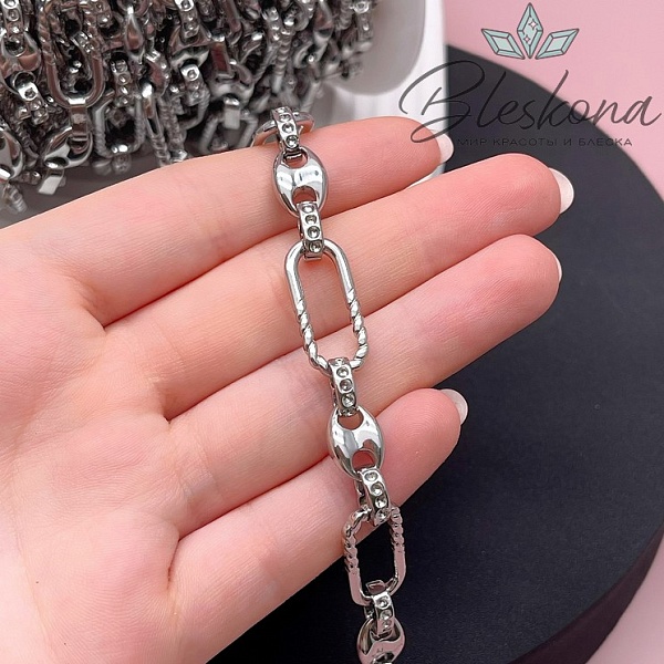 Цепь №141-2 цвет серебро 21,5*10 мм/ 12*8,5 мм L224072