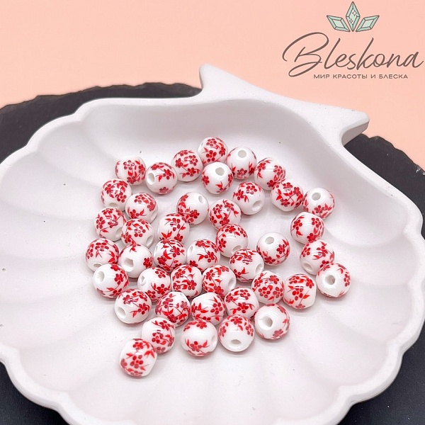 8 мм Керамика Бусина роспись гжель №10 (штучно)