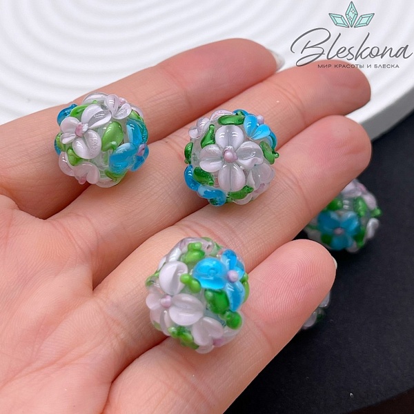 16 мм  Бусина шар цветок розовый