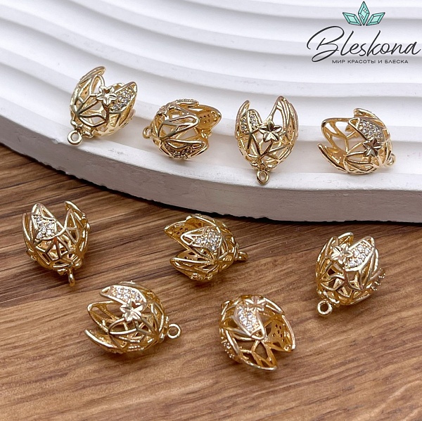 16,5*12,5 мм Цвет золото, Концевик с цирконами