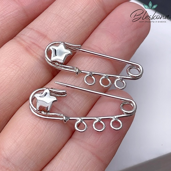 3 см Цвет серебро, Основа булавка 3 кольца тюльпан Этно 