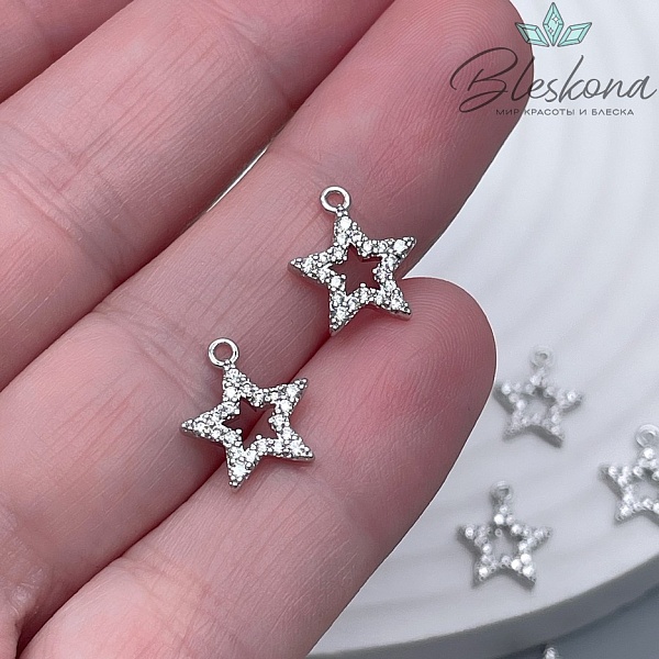 12*10 мм Цвет серебро, Подвеска Звезда контур цирконы