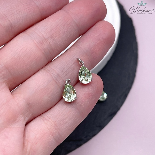 11*7 мм, Цвет серебро, Подвеска капля зеленый циркон