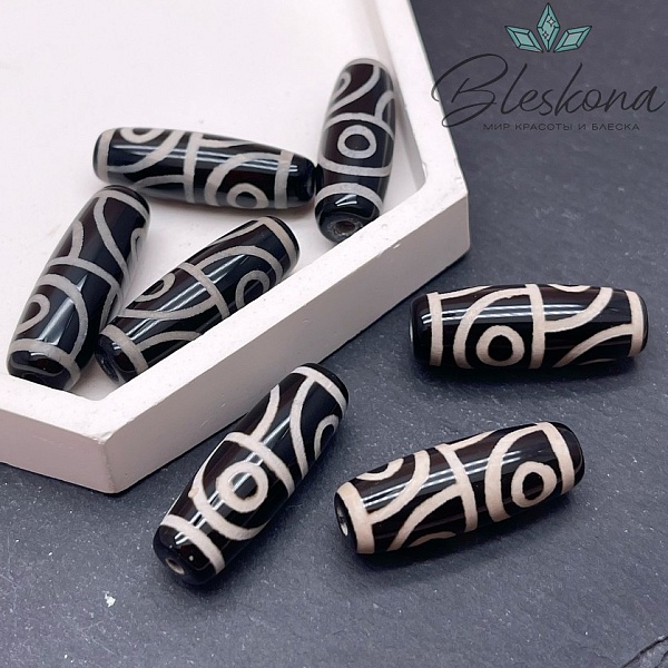Бусина Дзи 4 глаза черно-белый бочонок 30*11 мм