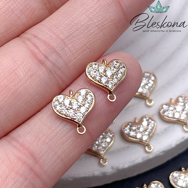 10*9,6 мм Цвет золото, Коннектор Сердце цирконы