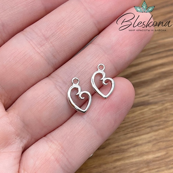 12,3*8 мм Цвет серебро, Подвеска сердце контур Этно
