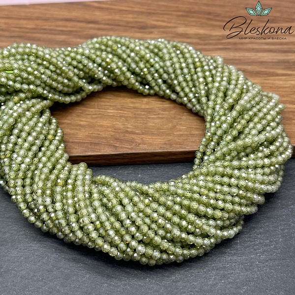 Циркон огранка зеленый 3 мм (кубический цирконий, фианит) 