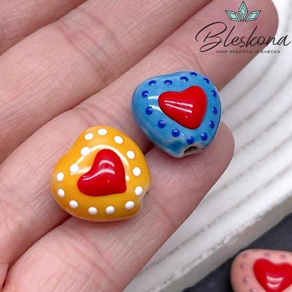 14,5 мм Бусина сердце, керамика цвет микс №2 (5 штук)