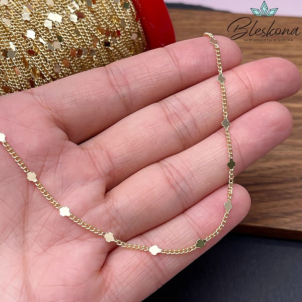 Цепь №24-1 цвет золото 2*1,5 мм клевер