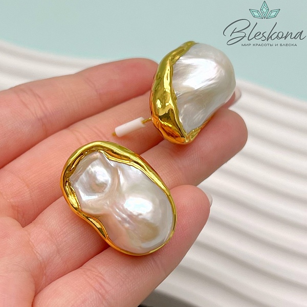 29*20 мм Цвет золото, Пусеты с жемчугом