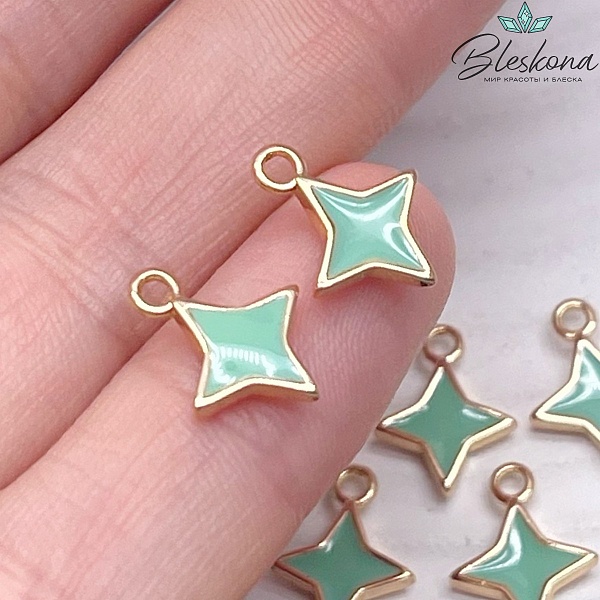 Подвеска Северная Звезда  эмаль тиффани,цвет золото 10*13мм 