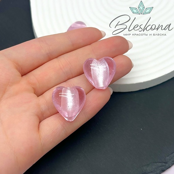 19,5 мм Бусина сердце розовое с серебром