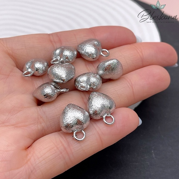 12,5 мм, цвет серебро, Подвеска сердце фактурное 